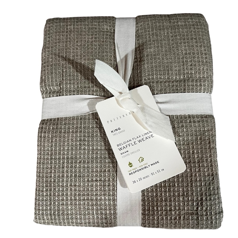 Pottery Barn NEW Set of Two Belgian Flax Linen Waffle Weave Pillow Shams King - Picture 4 of 10